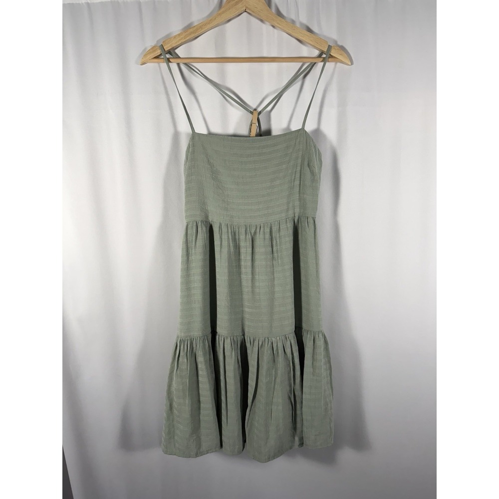 VICI‎ Tiered Midi Sun Dress Crisscross Back Sage Green Gauzy Flowy Womens Small
